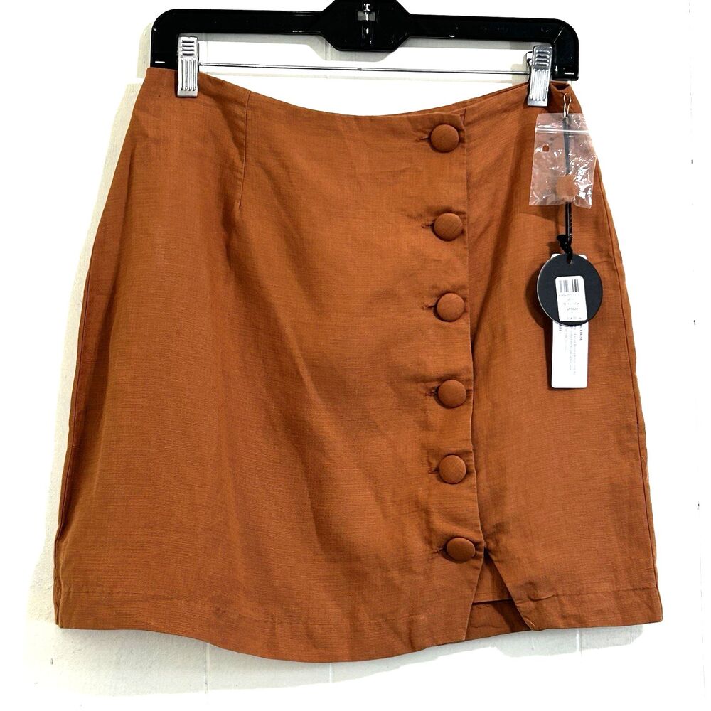 Amuse Society Side Button Mini Skirt Size Medium Cinnamon Short Linen Skirt